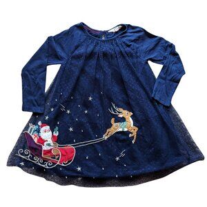 Mini Boden Jersey Tulle Applique Dress, College Navy Sleigh 3-4y